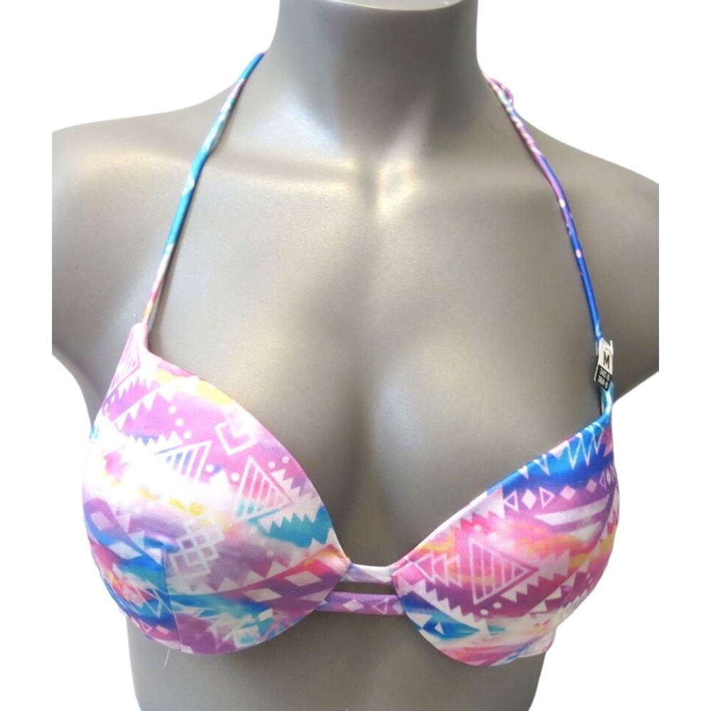 Victoria's Secret PINK Watercolor Aztec Geo Double Banded Halter Bikini Top M
